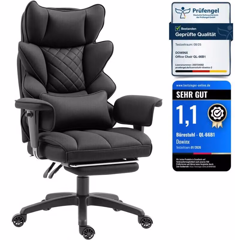 Sedia da ufficio ergonomica per il gaming, dotata di cuscino a molle, schienale a doppio strato, supporto lombare regolabile, braccioli e poggiapiedi. Colore: nero ePoliuretano(poliuretano)