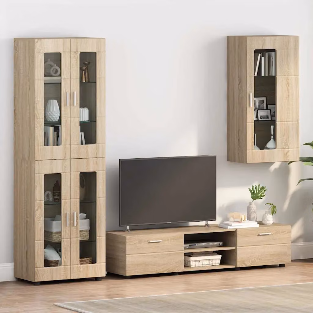 Armadio moderno vidaXL in legno rovere con ante in vetro e ripiani interni, colore marrone