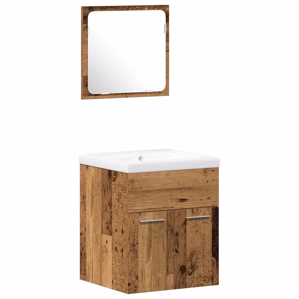 Set di mobili per il bagno moderno vidaXL in legno e metallo marrone composto da mobile lavabo, armadio alto e pensile con specchio – 2