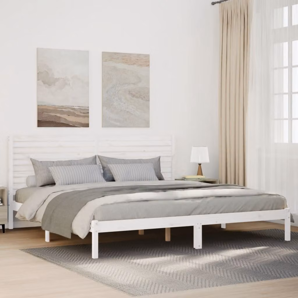 vidaXL Giroletto Extra Lungo in Legno di Pino Massello Bianco L: 180 cm, P: 220 cm – 1