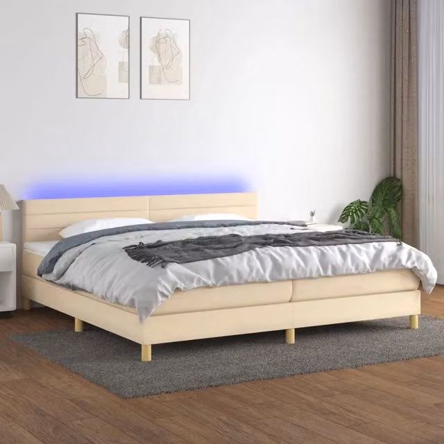 Letto Ibrido con Materasso a Molle Insacchettate vidaXL in Tessuto Bianco e Beige con Illuminazione LED e Porta USB L/P/H: 200 x 200 x 31 cm – 1