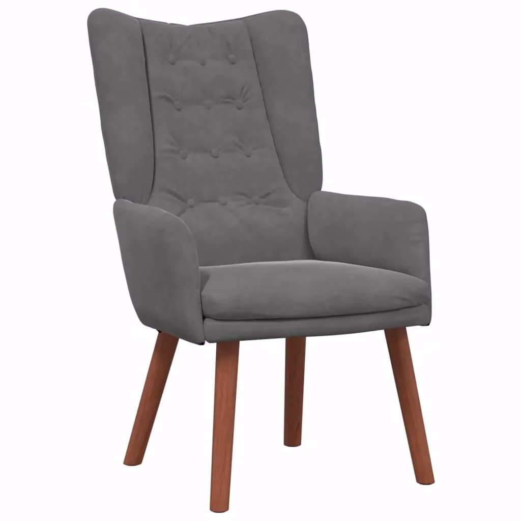 Poltrona in velluto grigio scuro con braccioli e struttura in legno, L: 63 cm, P: 67 cm, H: 94 cm – 2