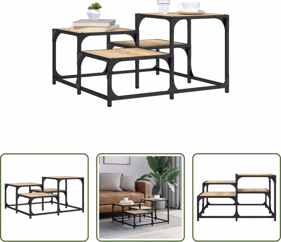 The Living Store tavolino in rovere Sonoma 68x68x40 cm materiale a base di legno