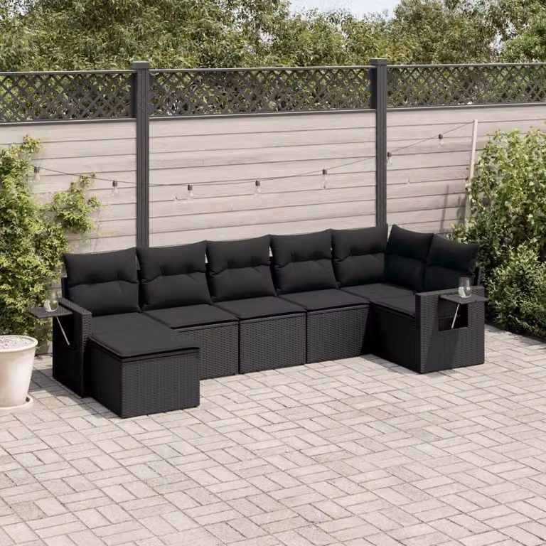 Maison Exclusive - Set da giardino 7 pezzi con cuscini in polyrattan nero