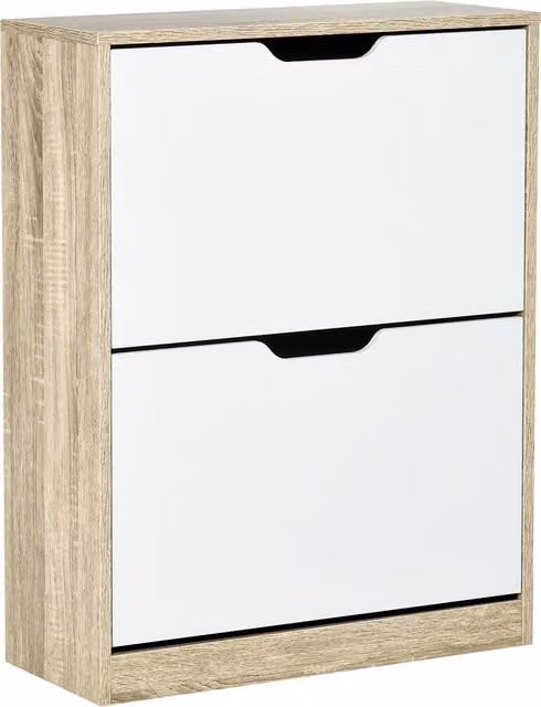 Scarpiera Slim HOMCOM con 2 Cassetti per 8 Paia di Scarpe, Design Moderno in Legno e Bianco, L: 62.5 cm, P: 26 cm, H: 81 cm