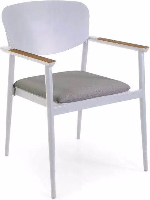 Poltrona da esterno Saigon Vacchetti in alluminio e teak con cuscini beige L: 57 cm, P: 61 cm, H: 43-83 cm