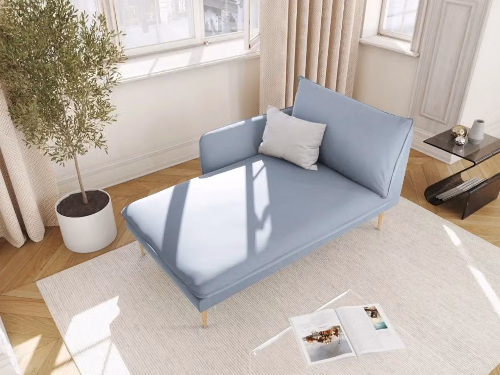 Chaise longue sinistra Vienna di Cosmopolitan Design in velluto azzurro L/P/H: 130 x 95 x 95 cm – 2