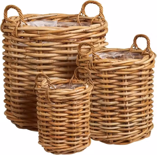 Burton - Set 3 cesti in rattan kubu naturale di misure diverse