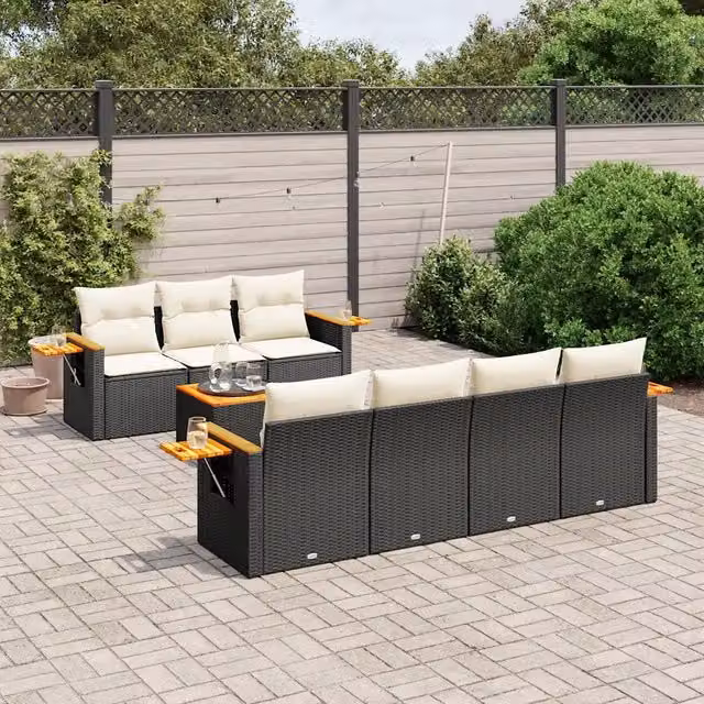 Set Divani da Giardino con Cuscini 8 pz Nero in Polyrattan 3226644