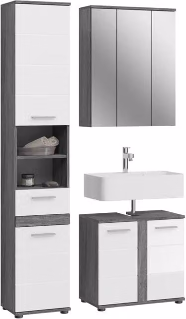 Set di mobili da bagno WILLIAM - Grigio scuro e bianco - 114x191x34 cm