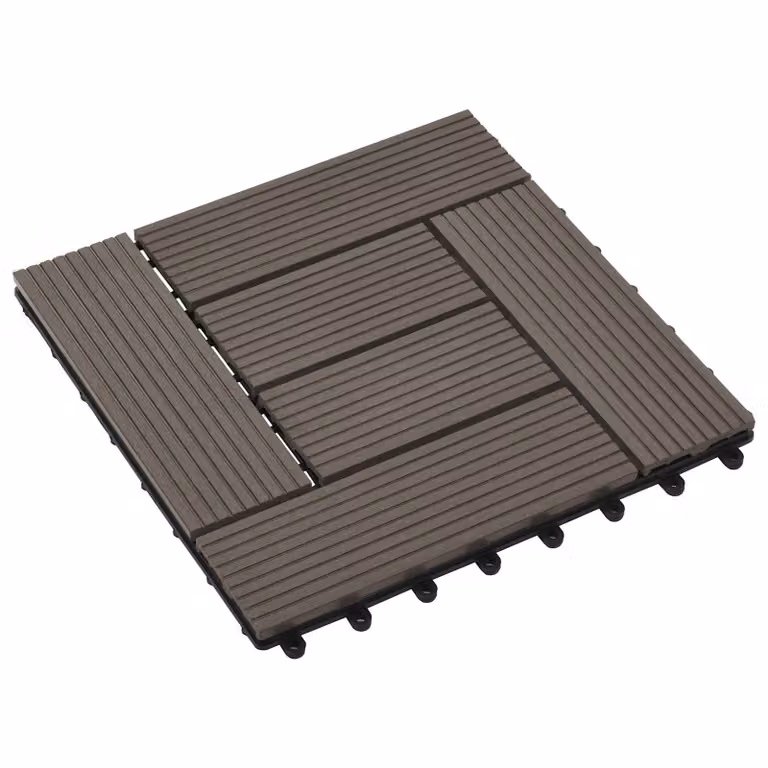 Set di 11 piastrelle per decking vidaXL in WPC marrone scuro, L/P: 30 x 30 cm