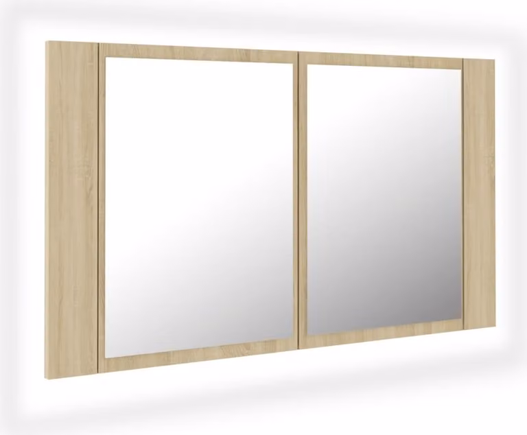 Armadietto a Specchio con Luci LED Rovere Sonoma in Acrilico