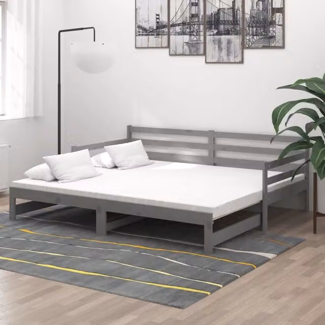 Dormeuse estraibile vidaXL in legno di pino grigia e bianca per adulti 2x (90x200) cm – 1