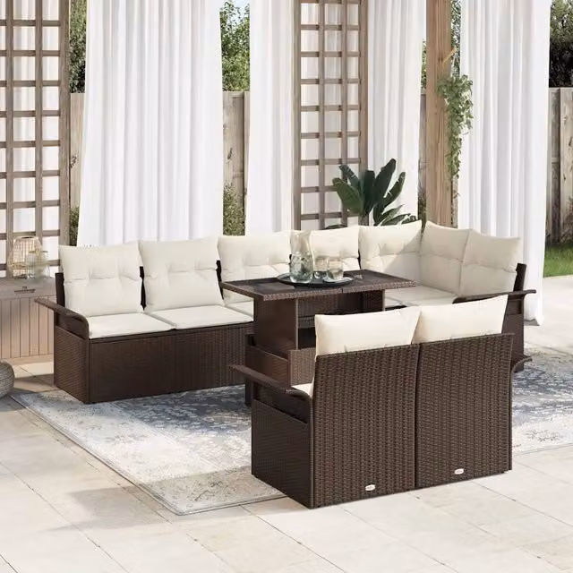 Set Divano da Giardino 9 pz Marrone Poly Rattan 3348304