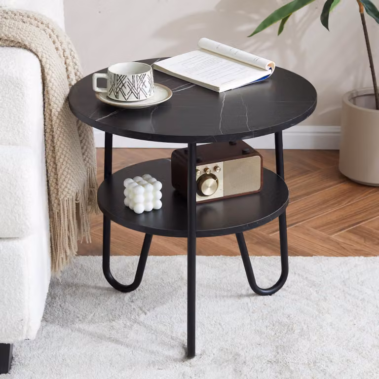 Omgoods - Tavolino da salotto moderno, rotondo, con 2 ripiani