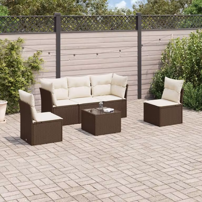 Set Divano da Giardino vidaXL 6 pz in Polyrattan Marrone con Cuscini e Tavolino da Caffè