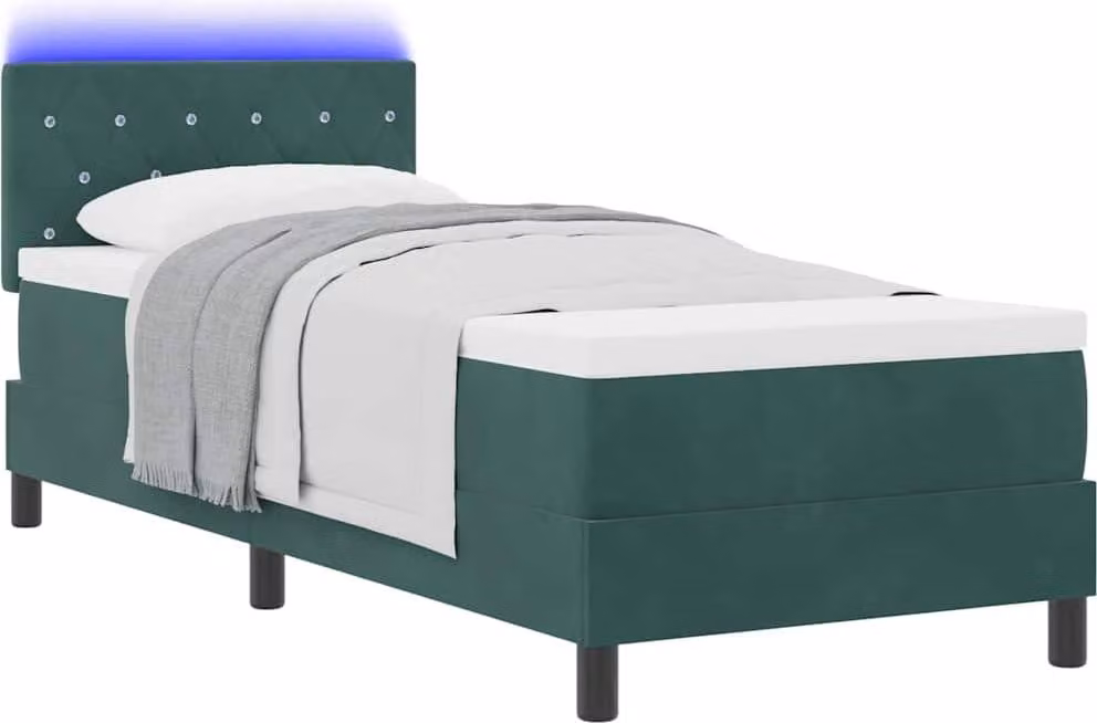 Letto a Sorgente LED con led Verde Scuro 80 x 200 cm Velluto