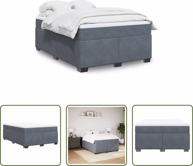 The Living Store Letto a molle con materasso grigio scuro 140x190 cm in velluto