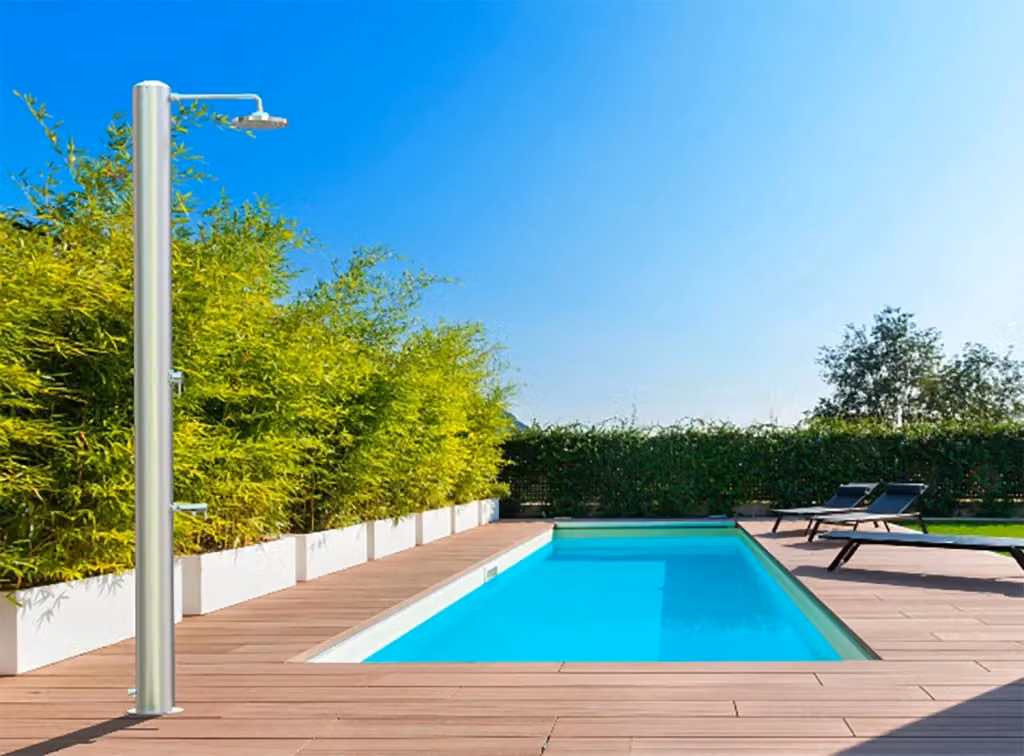 Doccia Solare da Giardino ATI Tevere TX con Soffione Eco Rain e Miscelatore Temporizzato, Capacità 28 l, Finitura Satinata Argento – 2