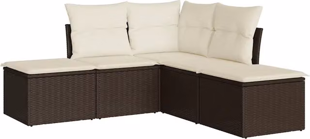 Set Divano da Giardino 5 pz | Set Salotto da Giardino con Cuscini Marrone in Polyrattan