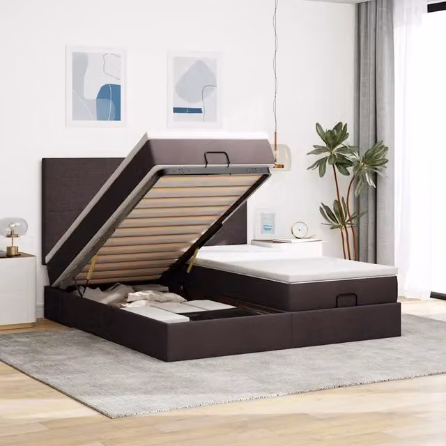 Letto con contenitore a sollevamento vidaXL in tessuto con materasso L: 180 cm, P: 200 cm, H: 203 cm