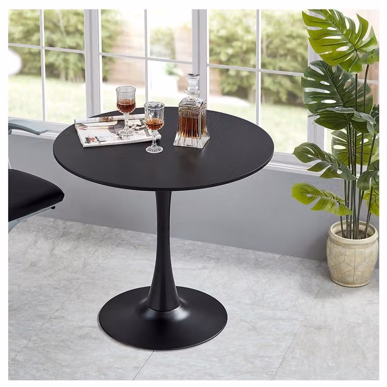 Tavolo rotondo da pranzo, altezza 73 cm, piano in MDF, colore nero, diametro 70 cm