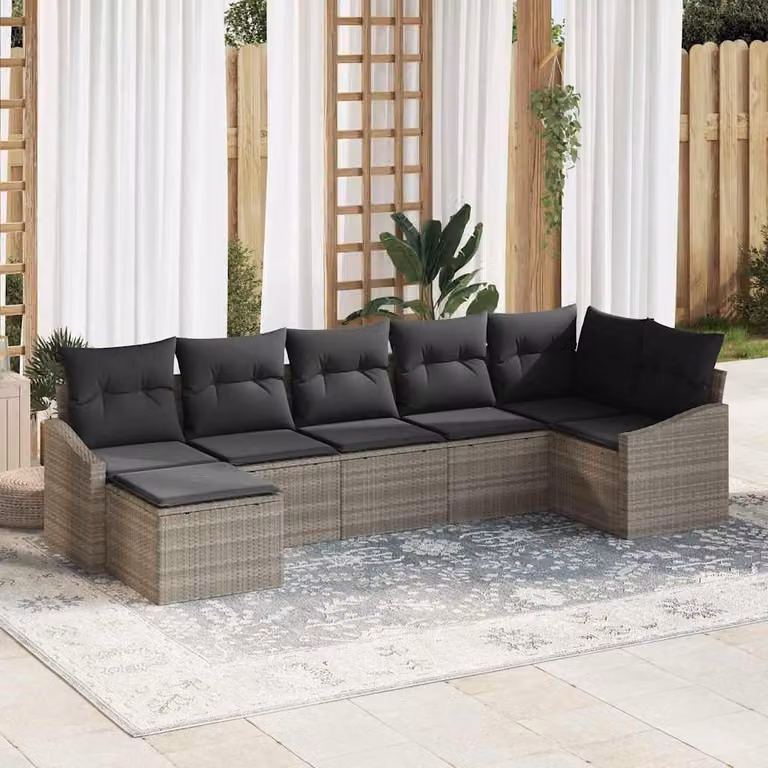 Maison Exclusive - Set Divano da Giardino 7 pcs Grigio chiaro polyrattan