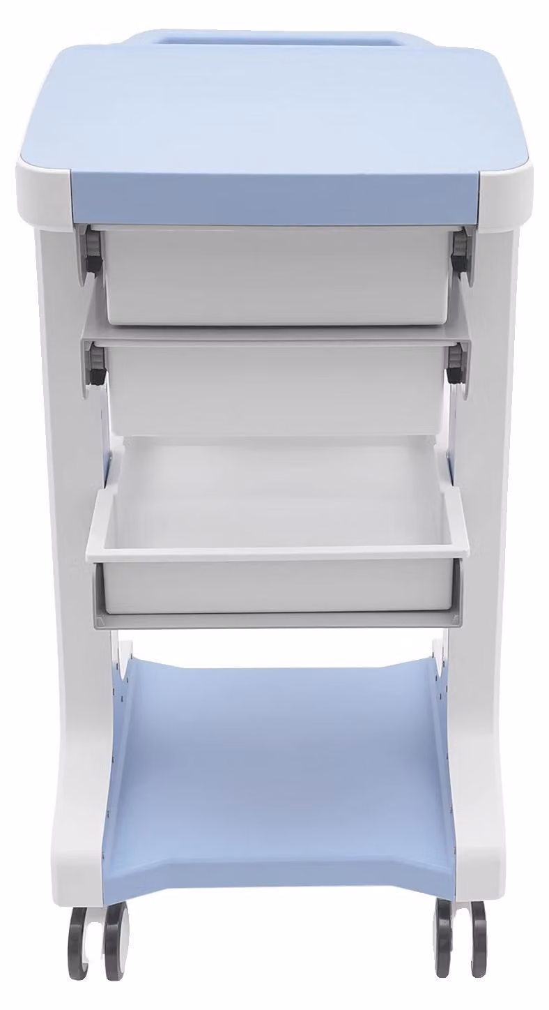Carrello medico, 3 ripiani, maniglia ergonomica, colore blu