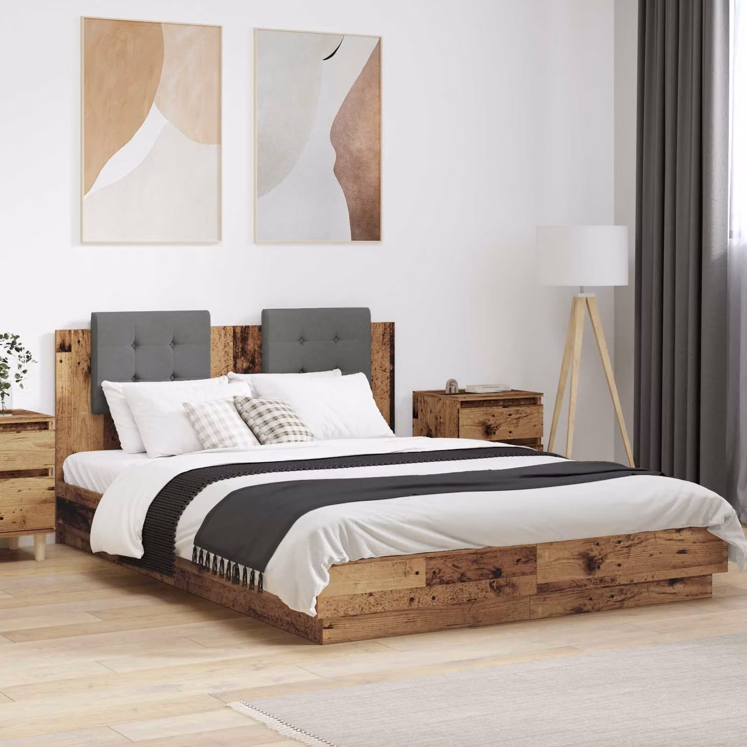vidaXL Struttura letto moderna con testata in legno vecchio, colore marrone, L 140 x P 200 cm