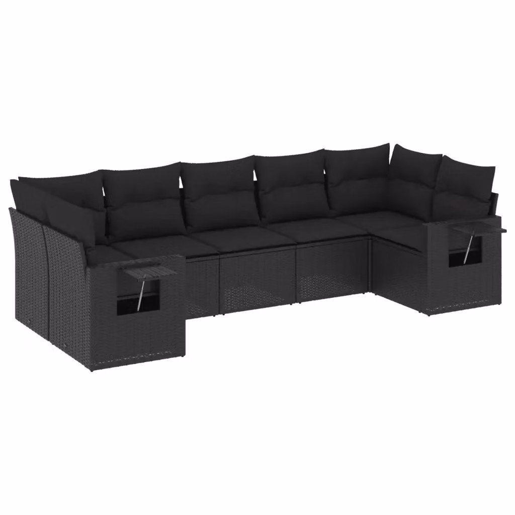 vidaXL Set Divani da Giardino a L con Cuscini 7pz Nero Polyrattan e Metallo – 2