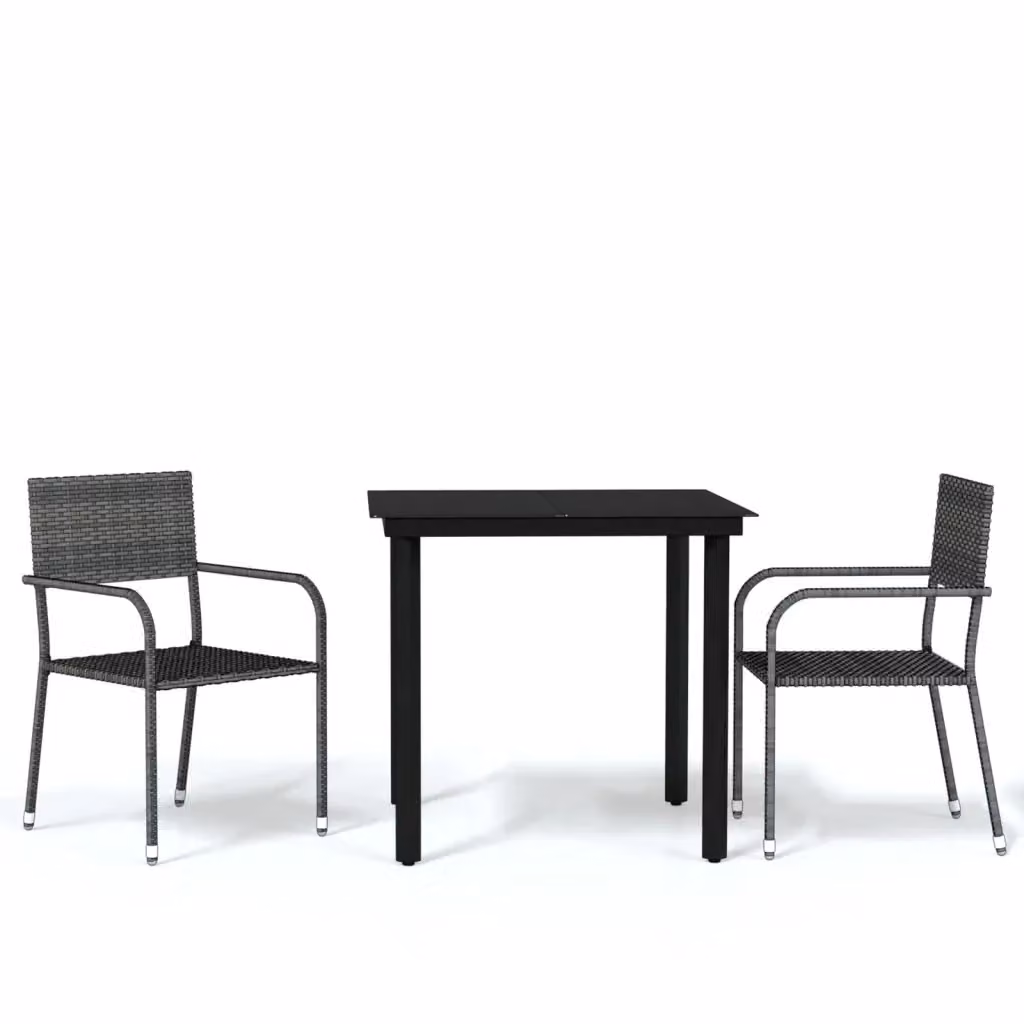 Set da giardino moderno vidaXL composto da 3 pezzi in metallo e vetro color grigio e nero – 2