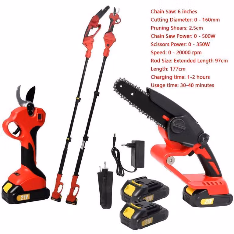 Troncatrice a batteria - Potente decespugliatore telescopico 2-in-1 - Lame da 15 cm - Batteria da 18V inclusa - Motosega per potatura degli alberi - Modello F