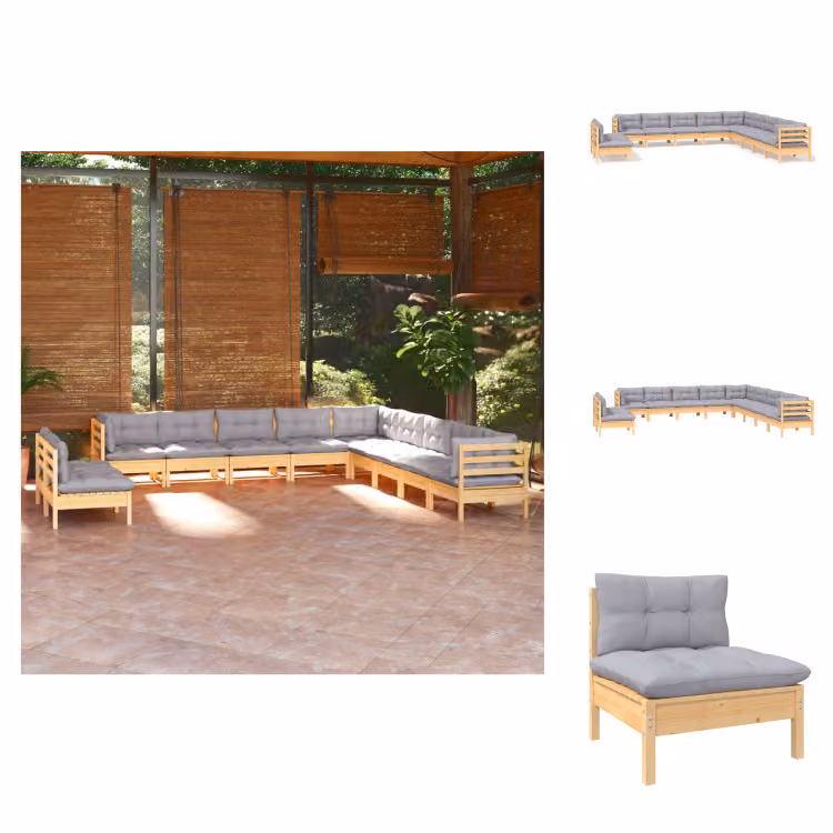 vidaXL set salotto da giardino 11 pezzi con cuscini grigi in pino massiccio - Set di mobili da giardino