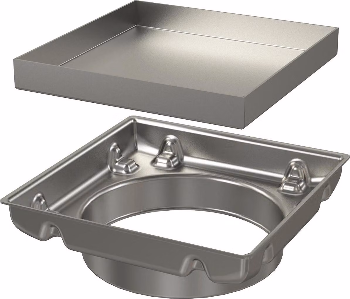 AlcaDrain Aufstockelement des Aufsatzes + Beidseitiger Rost 130×130 mm, Edelstahl