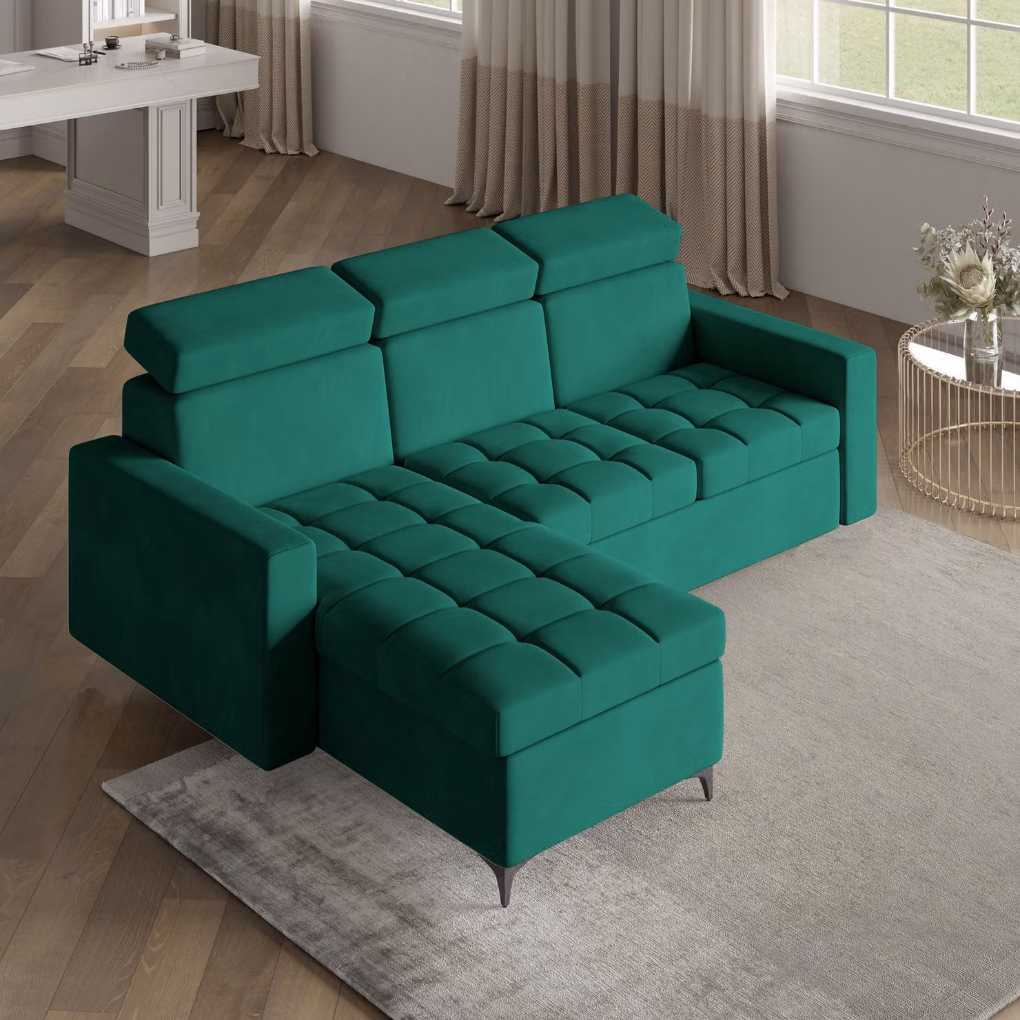 Divano angolare KAME di Masseno con funzione letto a L, divano con box letto, divano da salotto, divano, divano letto, set di divani - verde, KRONOS 19