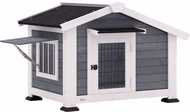 Casetta per cani da esterno Giordanoshop in legno di abete grigio e nero, L: 98 cm, P: 76 cm, H: 69,5 cm