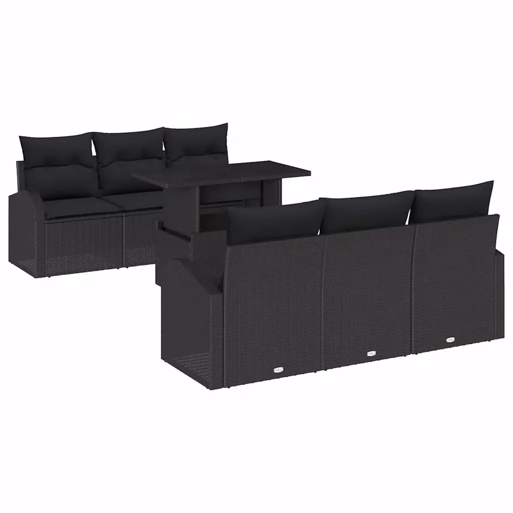 Set Divano da Giardino vidaXL 7 Pezzi Nero con Tavolino e Cuscini in Rattan e Acciaio – 2