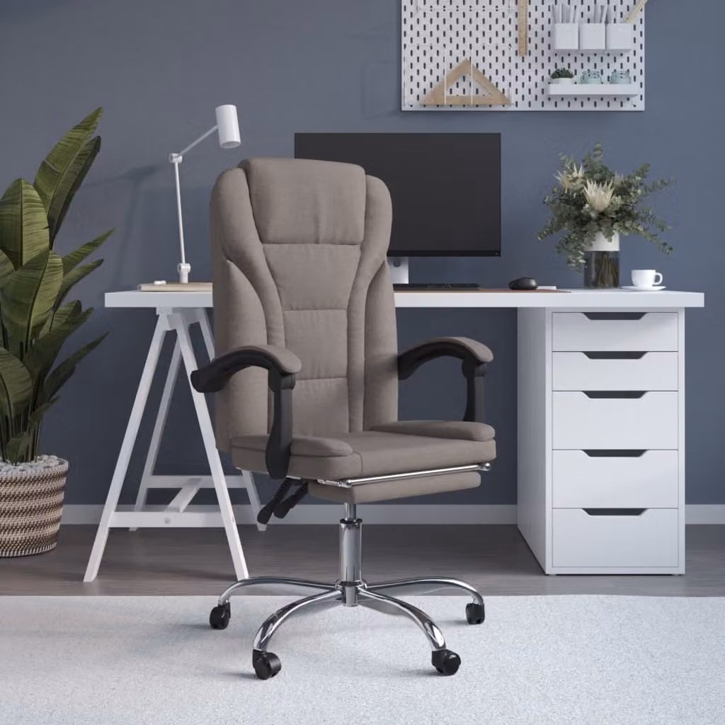 The Living Store Sedia da ufficio con funzione reclinabile Tessuto Taupe