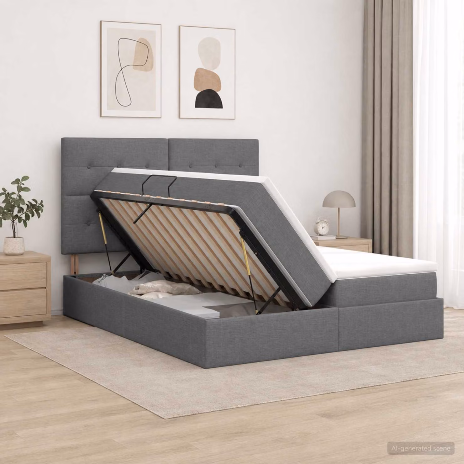 vidaXL Letto con Contenitore Moderno in Tessuto Grigio con Base a Sollevamento L/P/H: 200 x 200 x 140 cm