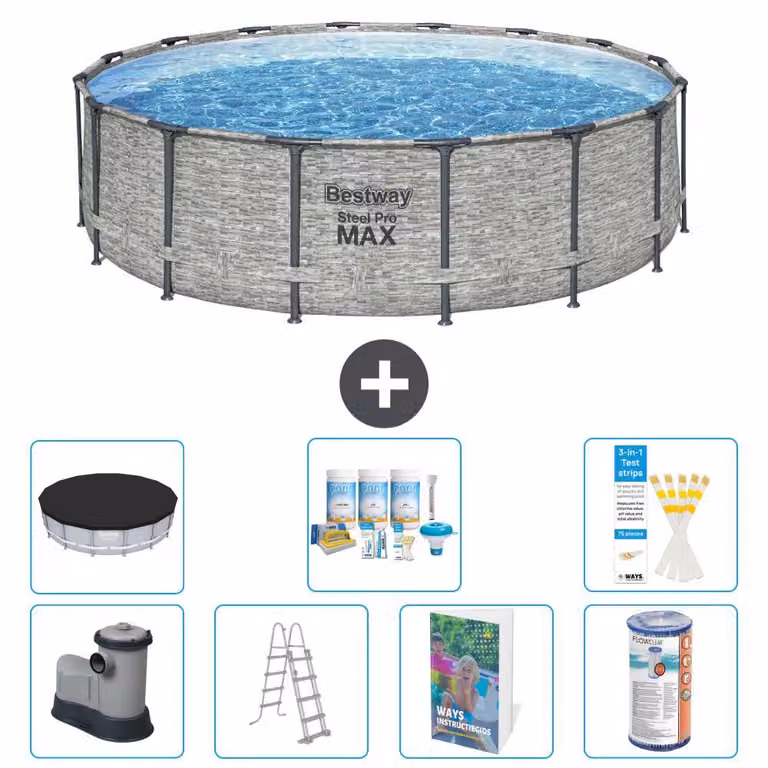Piscina gonfiabile Bestway Steel Pro MAX, rotonda, 488x122 cm, composta da 6 parti, modello S556