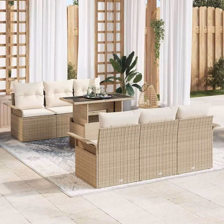 Maison Exclusive - Set Divano da Giardino con cuscino 7 pcs Beige polyrattan