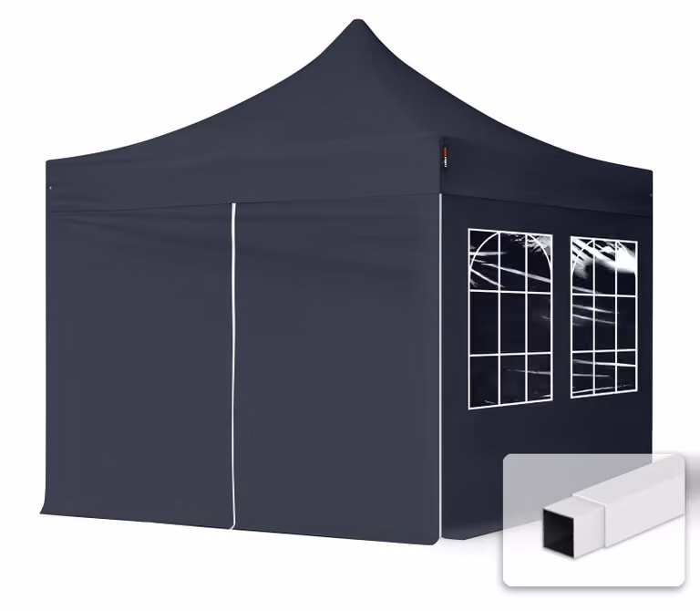 TOOLPORT 3x3m gazebo pieghevole con laterali (finestre), ECONOMY acciaio, nero