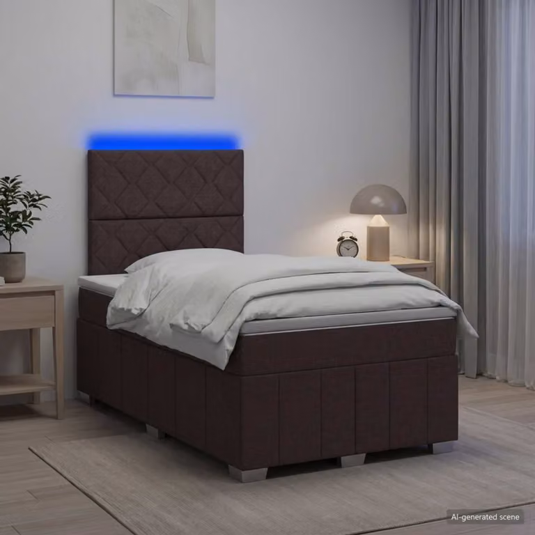 Letto Box Spring vidaXL con Materasso a Molle Insacchettate e Illuminazione LED sotto il Letto, Marrone e Bianco, L/P/H: 120 x 200 x 140,5 cm