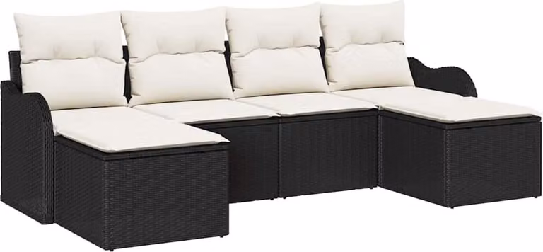 Set Divano da Giardino 6 pcs Nero e bianco Poly Rattan
