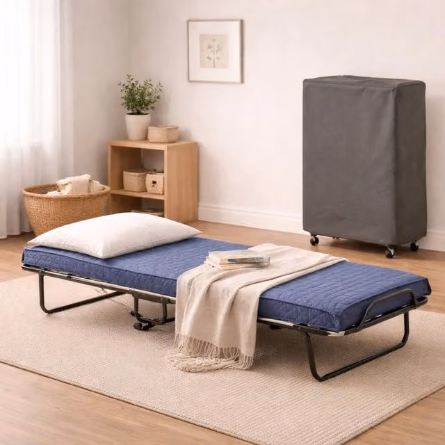 Letto pieghevole con materasso incluso DMORA, colore blu, L: 80 cm x P: 190 cm