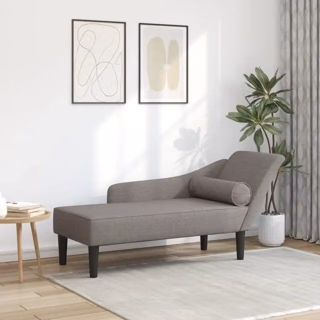 Chaise Longue vidaXL in Legno Trattato con Cuscini Beige e Grigio L: 141 cm, P: 66,5 cm, H: 55,5 cm – 1