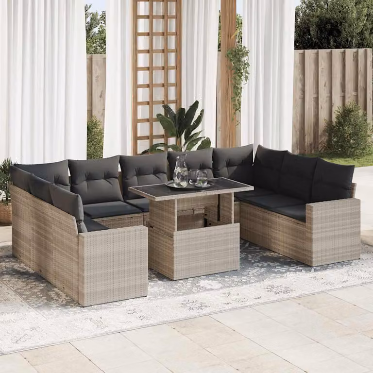 Maison Exclusive - Set Divano Giardino 10 pz con Cuscini Grigio Chiaro Polyrattan