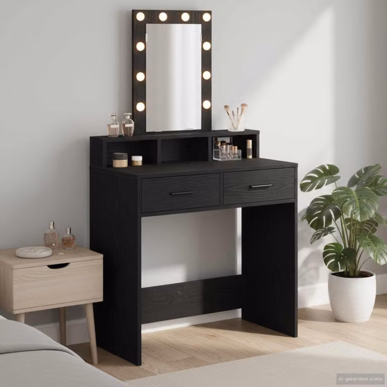 vidaXL Tavolo da Trucco Moderno Nero in Legno MDF L/P/H: 79 x 41 x 140 cm
