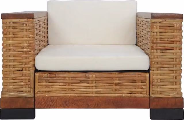 Divano Sedia-Poltrona con Cuscini Marrone in Rattan Naturale