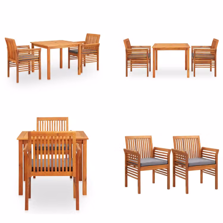 vidaXL Gruppo da pranzo da giardino 3 pezzi con cuscini in legno massiccio di acacia - Gruppo da pranzo - Gruppi da pranzo - Tavolo e sedie da pranzo - Tavoli e sedie da pranzo